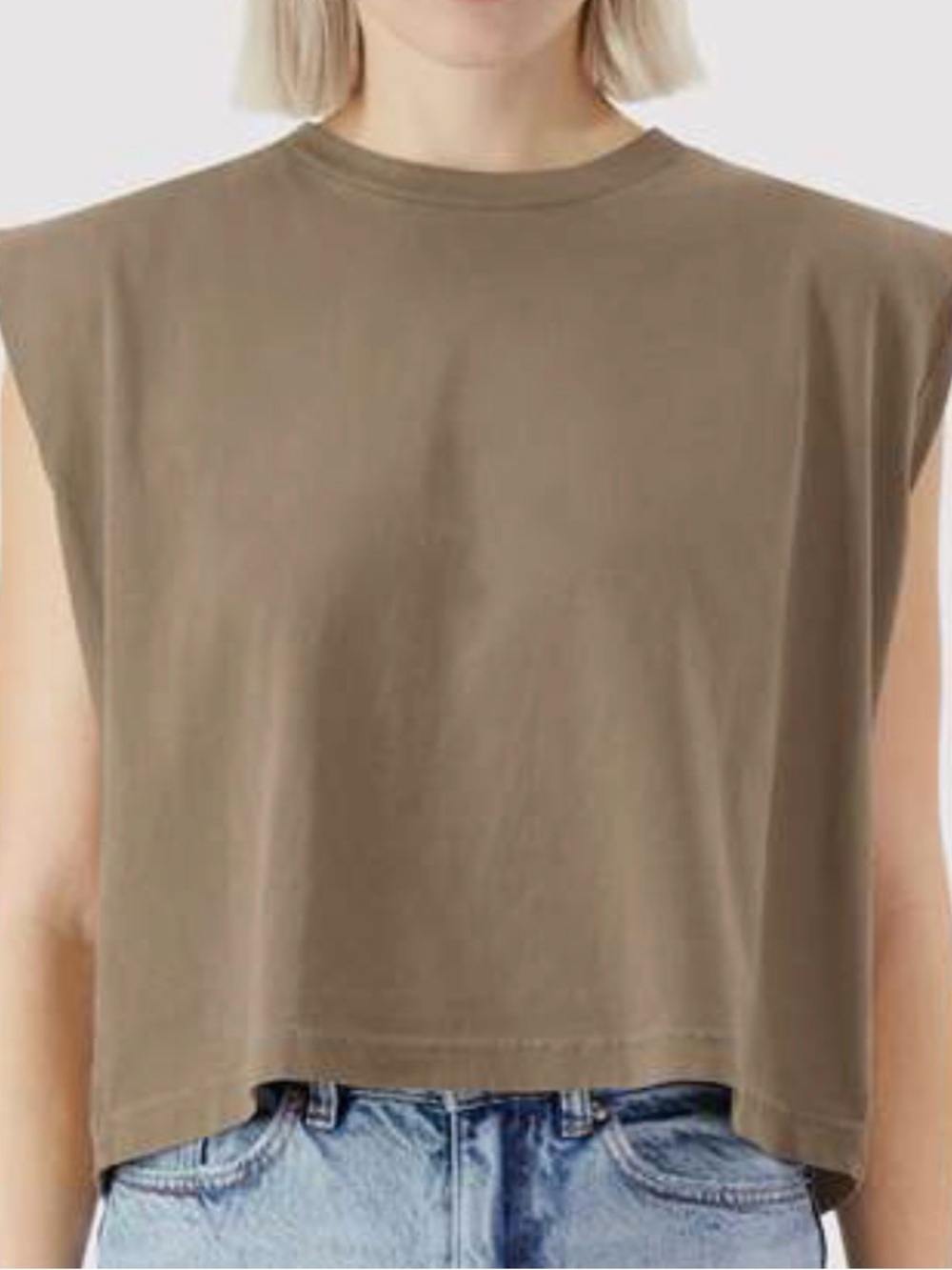 Zara Cropped Shoulder Pad Tank Top - Taupe